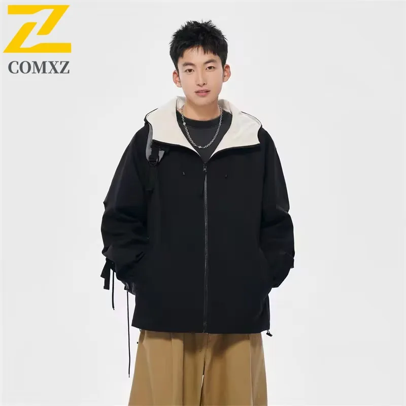 

2025 New Jacket Men Autumn Fashion Hooded Two Sided Loose Fit Running Jackets Mountain Camping Casual Wear Lightweight Outerwear