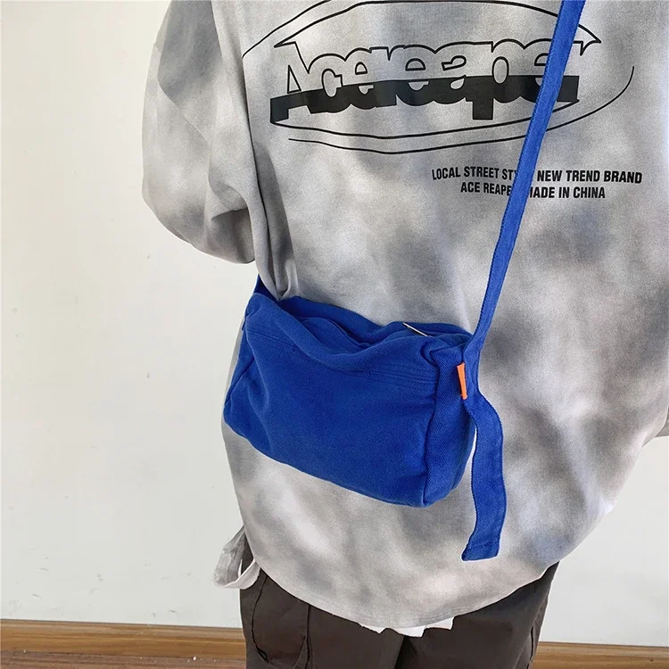 Female High Street Recycled Cotton Fabric Mini Small Size Side Sling Shoulder Bag Student Phone Pouch Klein Blue Crossbody Bag