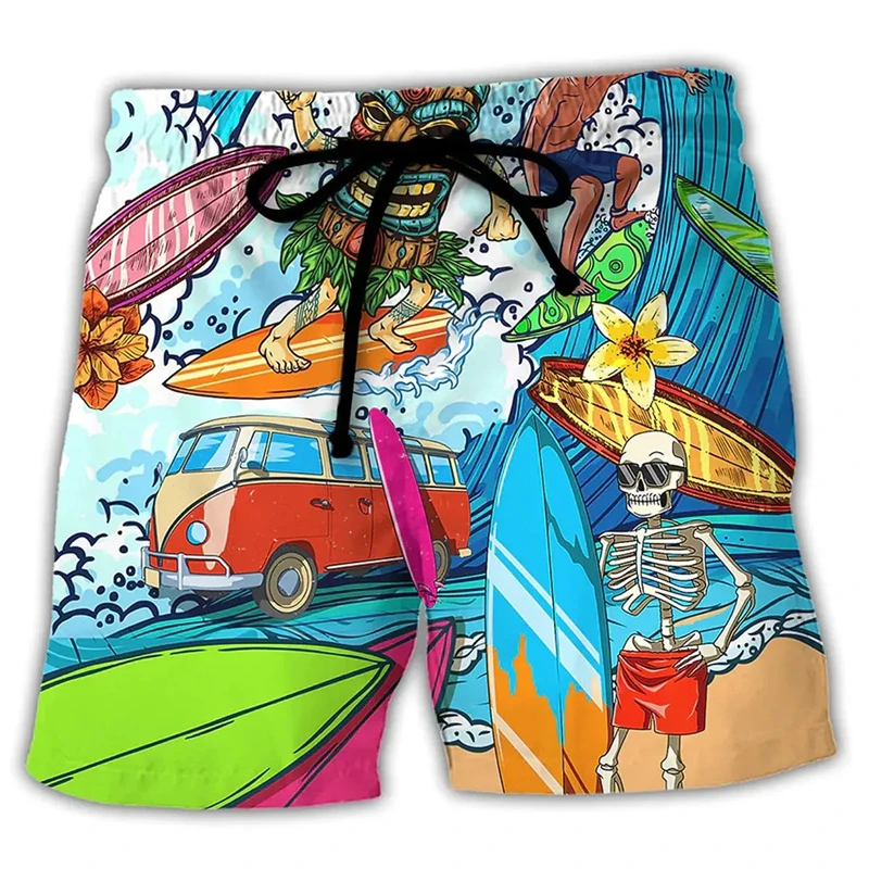 Pantalones cortos de tabla de surf con estampado 3D de Tiki Retro Para Hombres y Niños, bañadores de baño de Hip Hop de calle