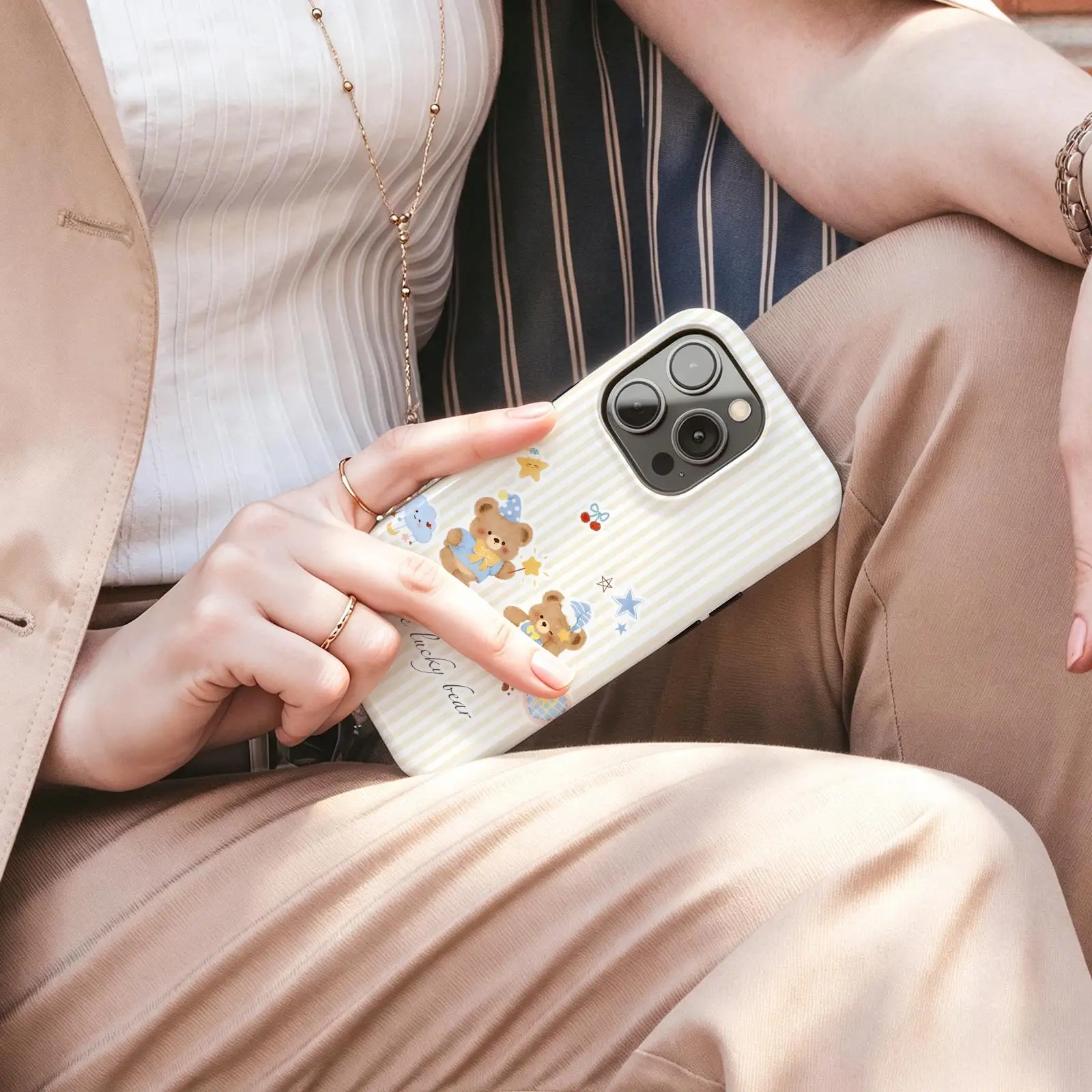Phone Case For iPhone17 16 16e 15 14 13 12Plus Pro Max Glossy Magnetic Film Case Cute little bear view 3