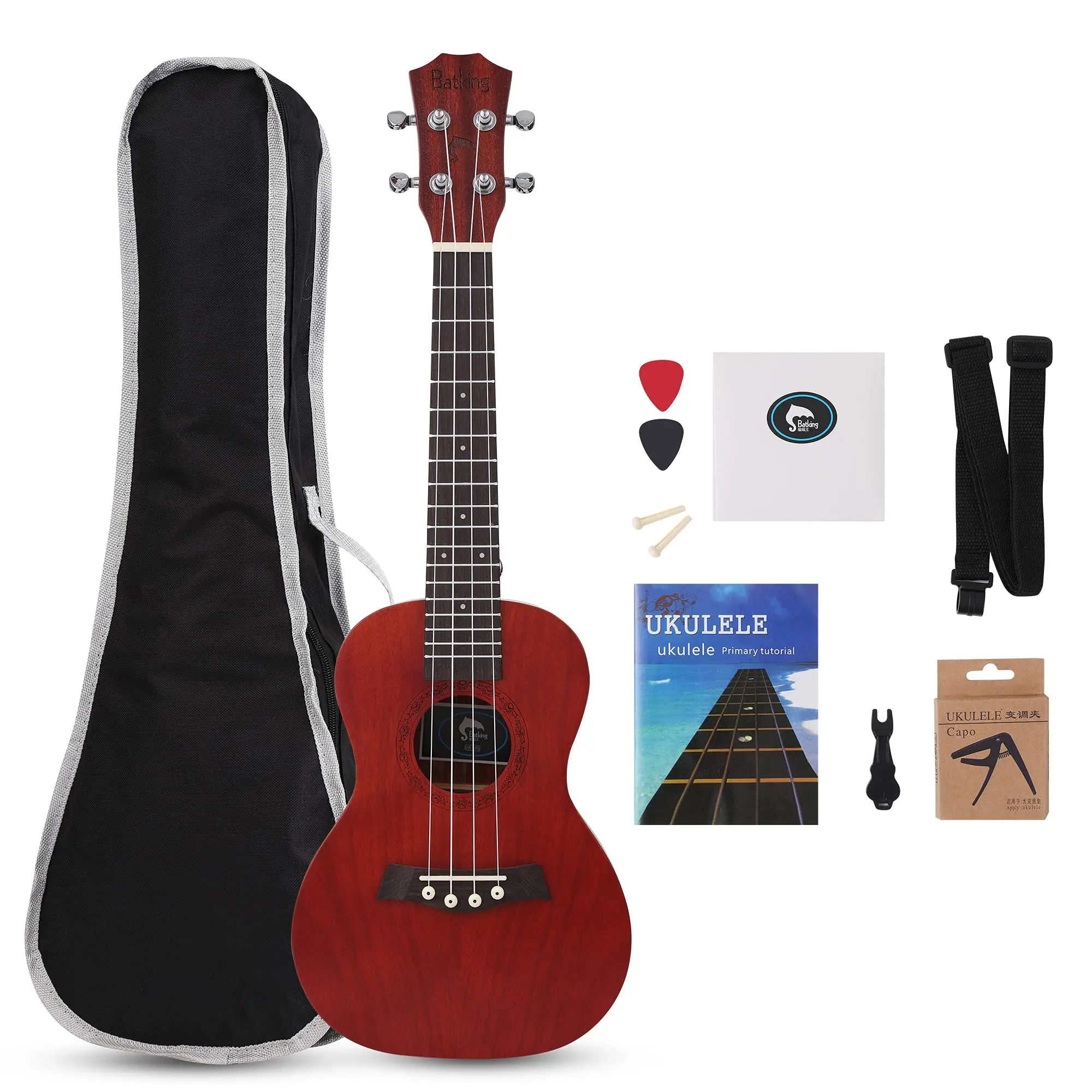 Solid Top Mahogany Ukulele  With Ukulele Accessories With Gig Bag,Strap,Nylon String,Electric Tuner,Picks