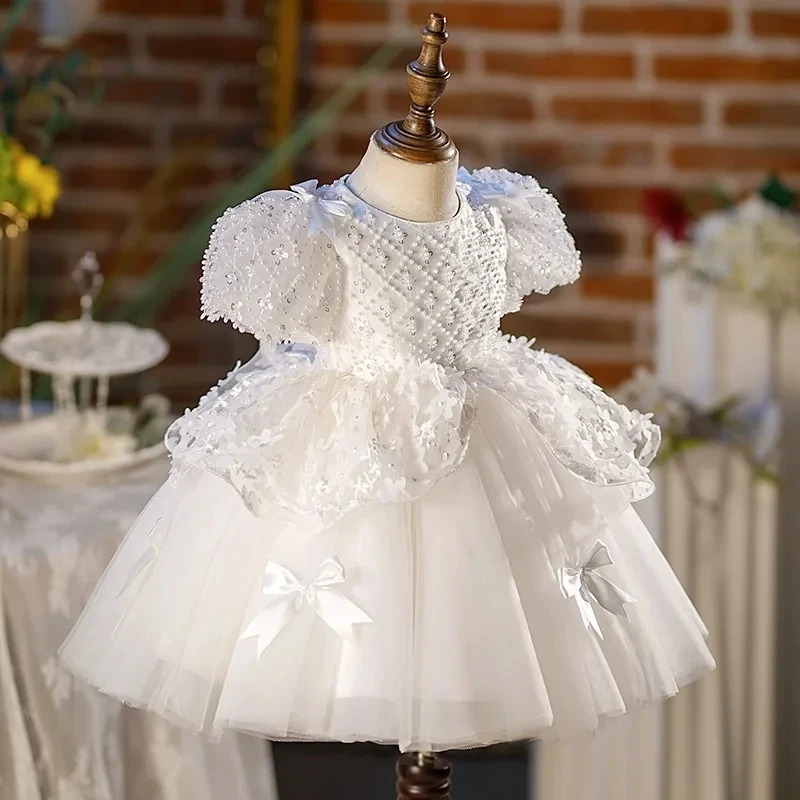 New Princess Flowers Ball Gown Princess Dress Kids Clothes Girls Cake Formal Dresses For Weddings Sequin Dress Party Evening