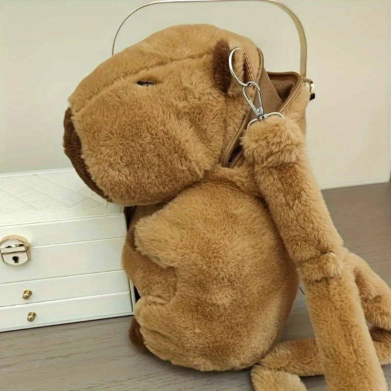 حقيبة ظهر كابيبارا القطيفة - حقيبة ظهر لطيفة على شكل حيوانات محشوة برسوم كرتونية للأطفال، حقيبة كتف مضحكة من الفرو للمدرسة والسفر