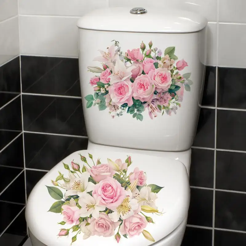 Neue Blumenmuster-Toilettenaufkleber Badezimmer-Dekorationsaufkleber Dekor Selbstklebende Tapete Abnehmbare PVC Wasserdichte Aufkleber