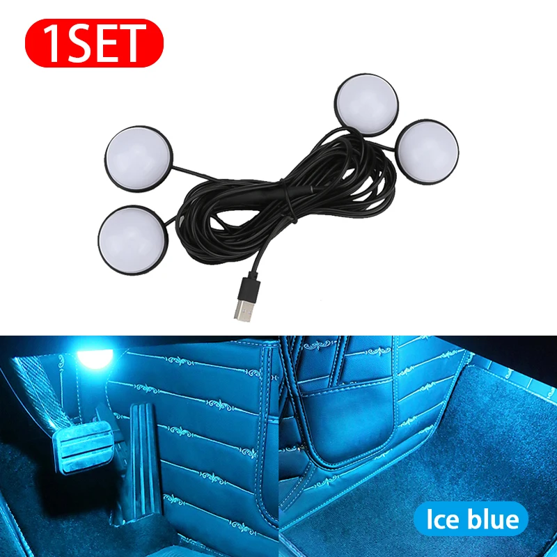 4Pcs LED Car Foot Light Ambient Lamp USB Car Interior Backlight Auto Atmosphere Decorative Lamp Neon LED Light Blue/Pink