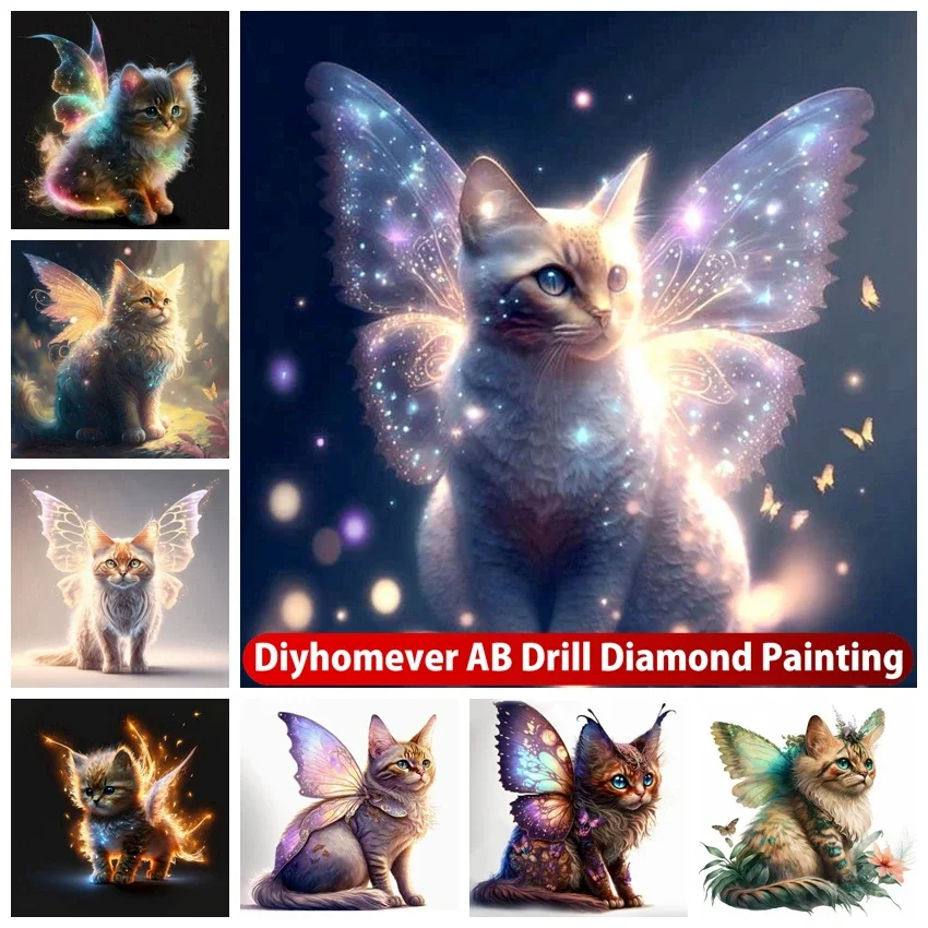 

Cute Fairy Cat Butterfly AB Diamond Painting Embroidery Fantasy Animal Cross Stitch Mosaic Handicraft Children's Gift 2023 New