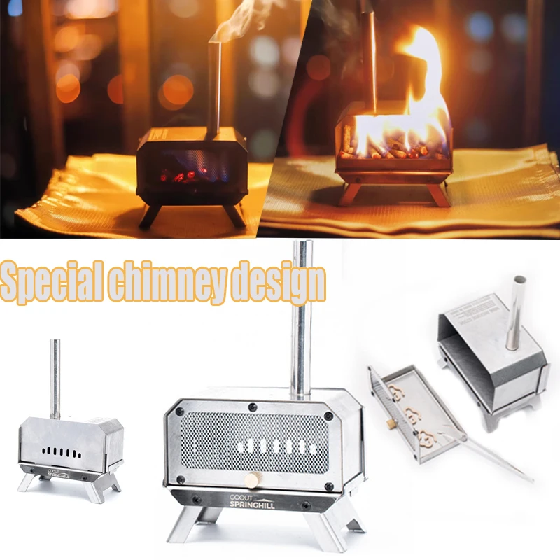 

Camping Stove Portable Wood Stove Multi Functional Chimney Design Outdoor Tabletop Mosquito Incense Burner Survival Gear
