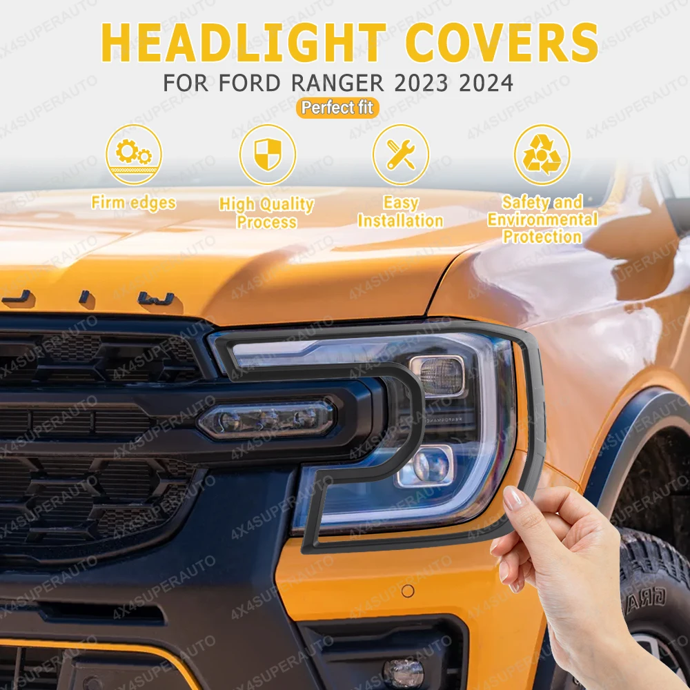 

Head Lights Cover Surrounds Trim Guard For FORD RANGER 2023 2024 T9 Next Gen WILDTRAK SPORT XLT XL XLS Lamp hood Protector Cover