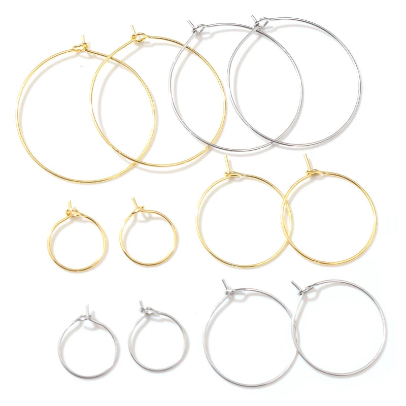 50 sztuk 12 15 20 25 30 35 40 45mm ze stali nierdzewnej pozłacane kolczyki hoop kolczyki duże koło ucha drut obręcze przewody do biżuterii ustalenia