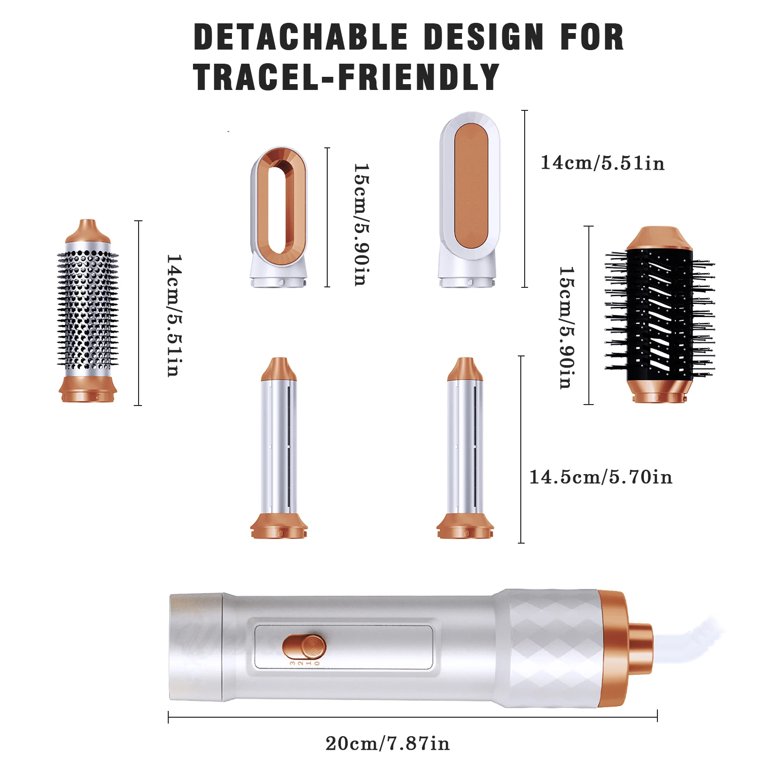 5-in-1 Haartrockner-Bürste Abnehmbarer Föhn-Kamm Ionische Heißluftbürste Haarstyling-Werkzeug Elektrische Thermobürste Luftlockenstab – Detail 4