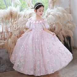 Flower Girls Dress Sparkle Sequin Princess Birthday Party Gown Kids Special Occasions Photoshoots Dresses Teen Girls Christmas