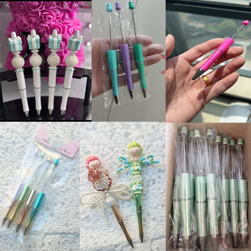 

50Pcs Black Ink Plastic Ballpoint Pens Beadable DIY Jewelry Personalized Gifts Pen School Office Writing Signature Pen Supplies