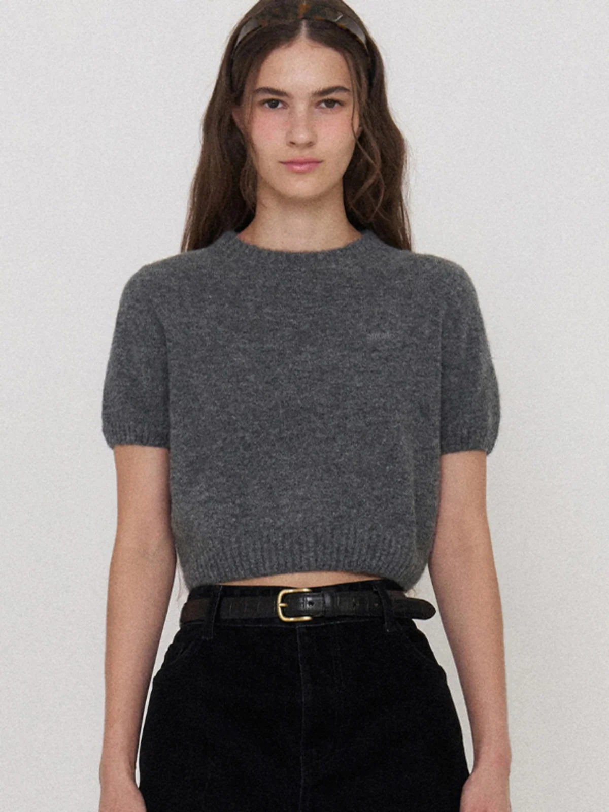 

Women's ort Sve Knitted T-irt Autumn New Sle Versatile ort Length Faion Top Comfortable Fit round Ne Color