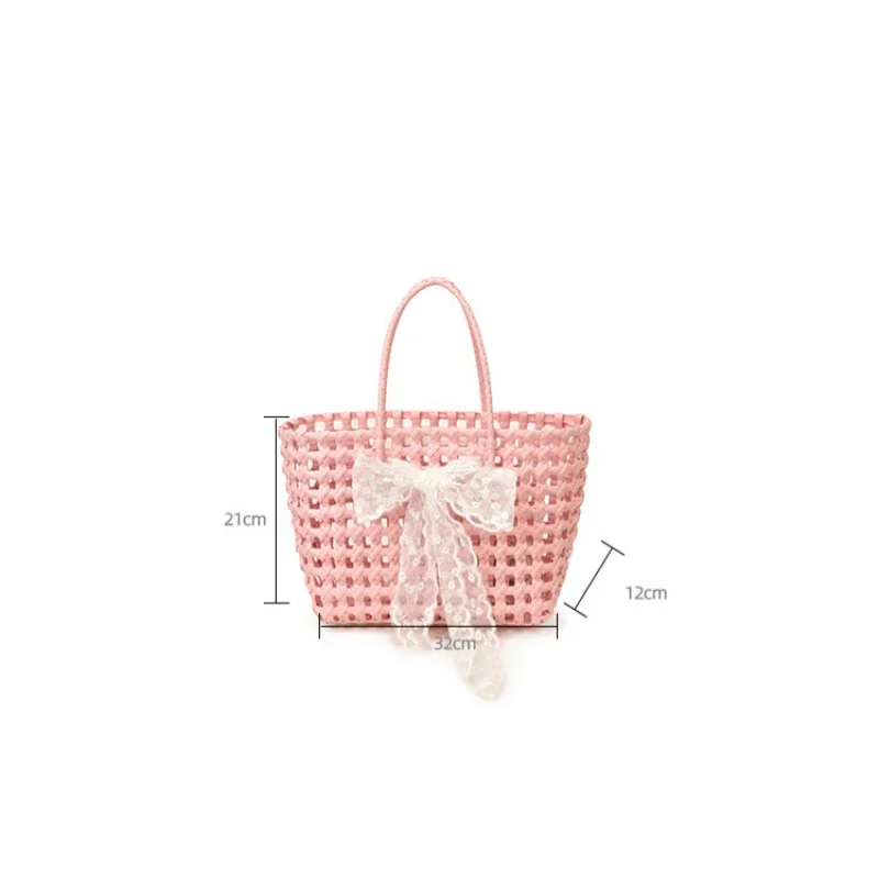 Koreanische Hohlgeflochtene Schleifen-Handtasche, Süße Einfarbige Gemüsekorb-Tasche, Lässige Vielseitige Schultertasche mit Großer Kapazität, Neu – Detail 1