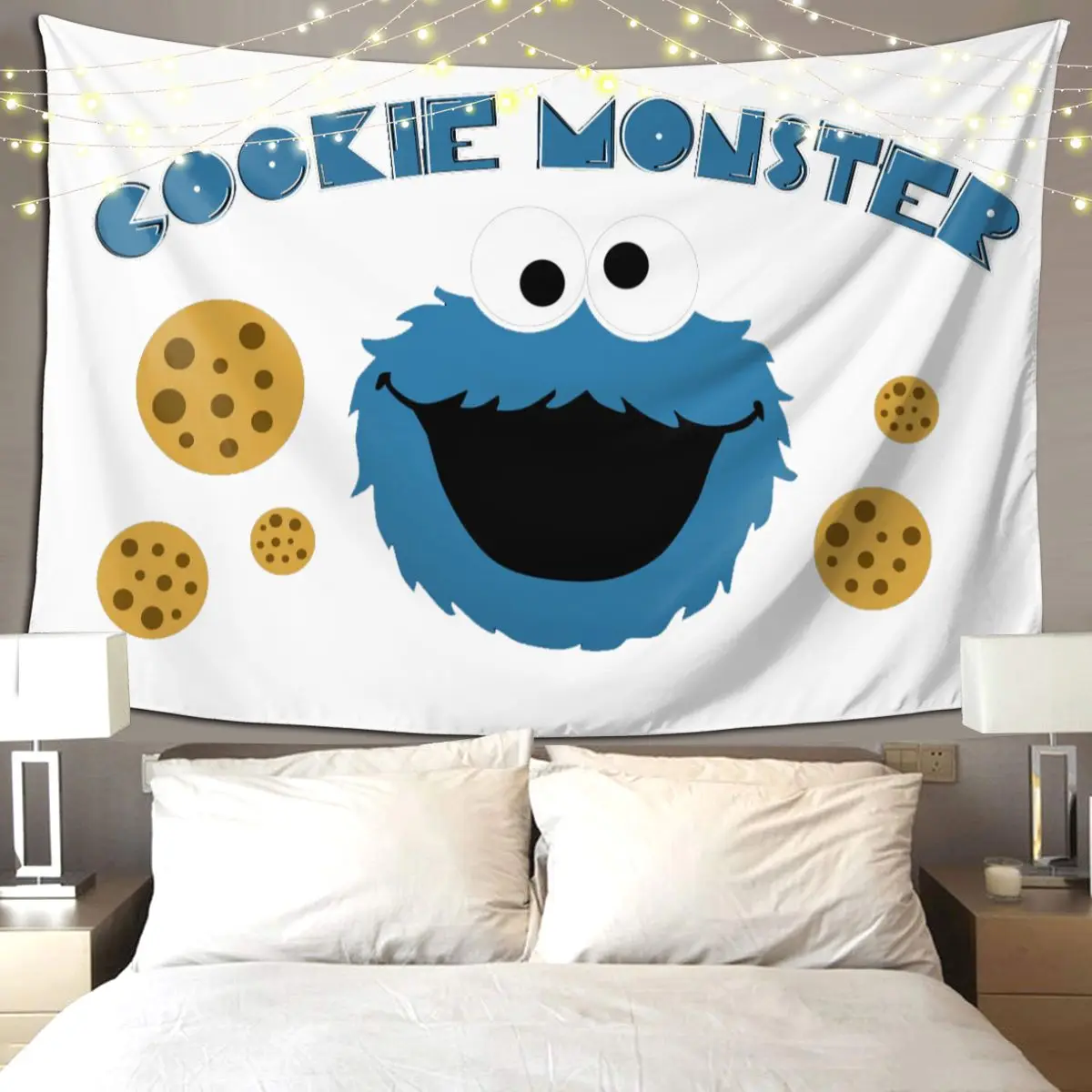 Cookie Monster Tapestry Funny Wall Hanging Aesthetic Home Decoration Tapestries for Living Room Bedroom Dorm Room