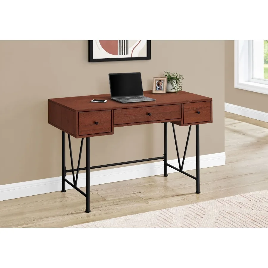 

Computer Desk Home Office Laptop Storage Drawers 48l Work Brown Laminate Black Metal Transitional