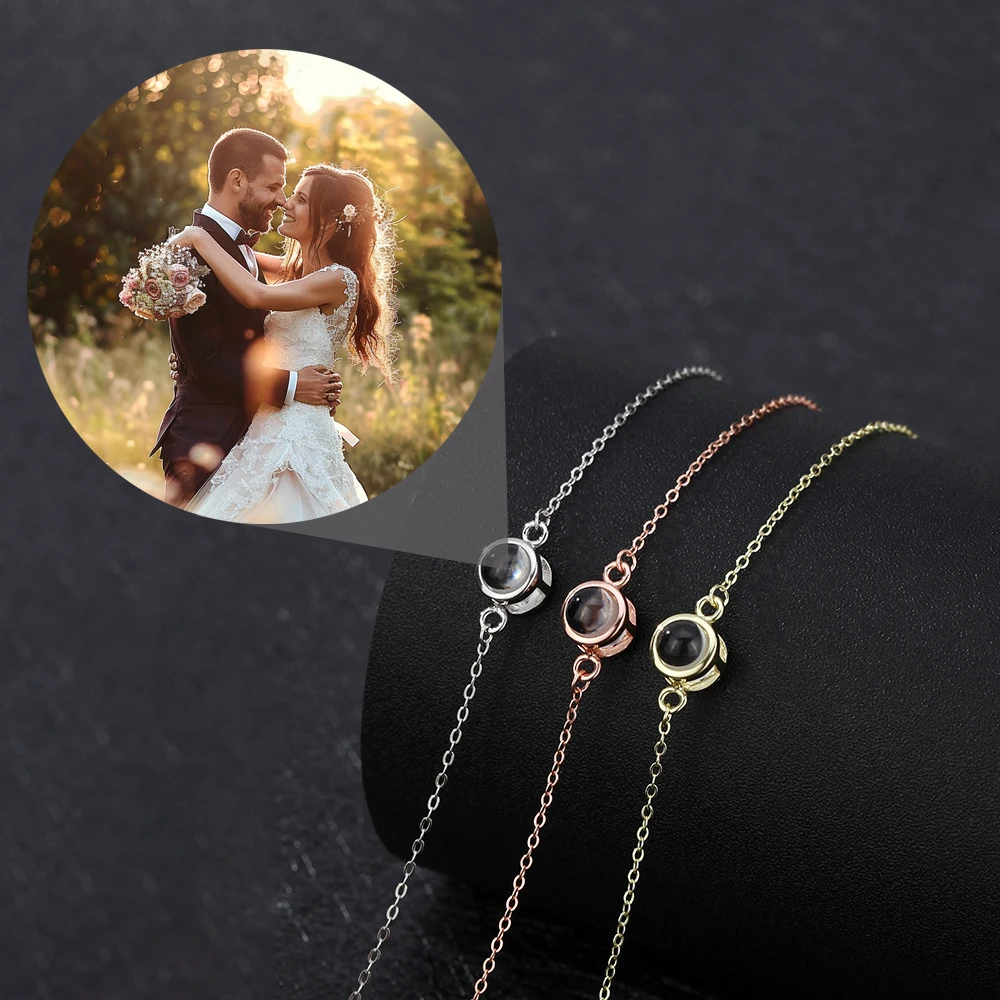 커스텀 컬러 그림 프로젝션 팔찌, 티타늄 스틸 라운드, 여자 친구 연인 2025, 발렌타인 생일 로맨틱 선물