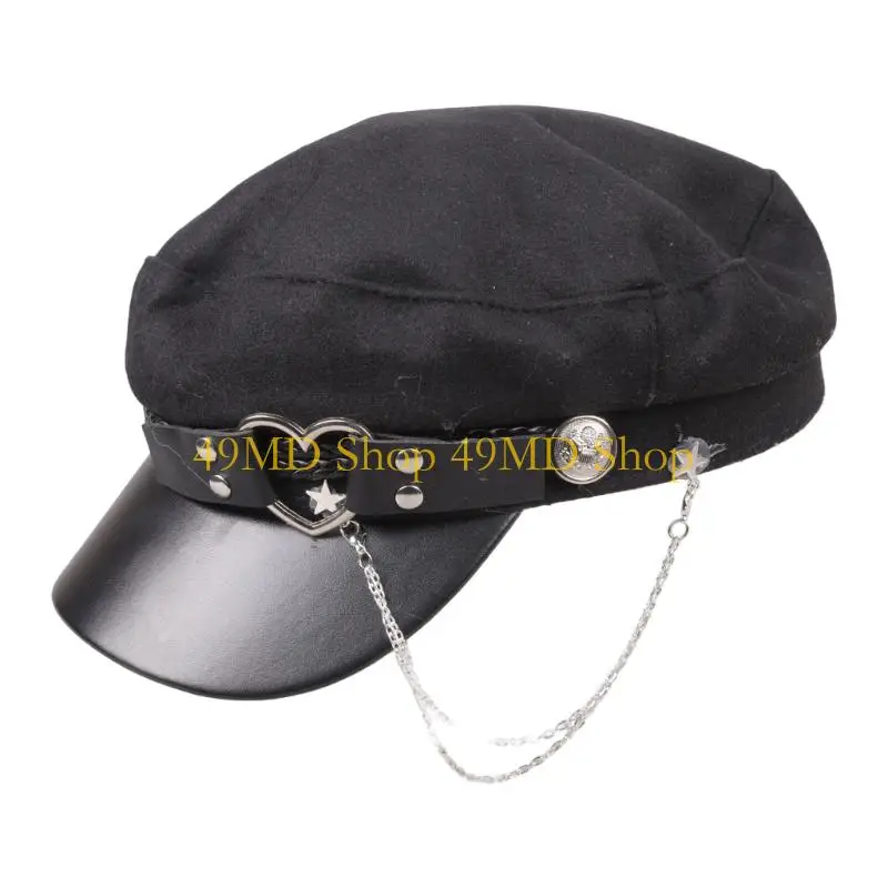 49MD Woolen Felt Cap Girls Bonnet Y2K Tassel Chain Hat Adult Women Headdress