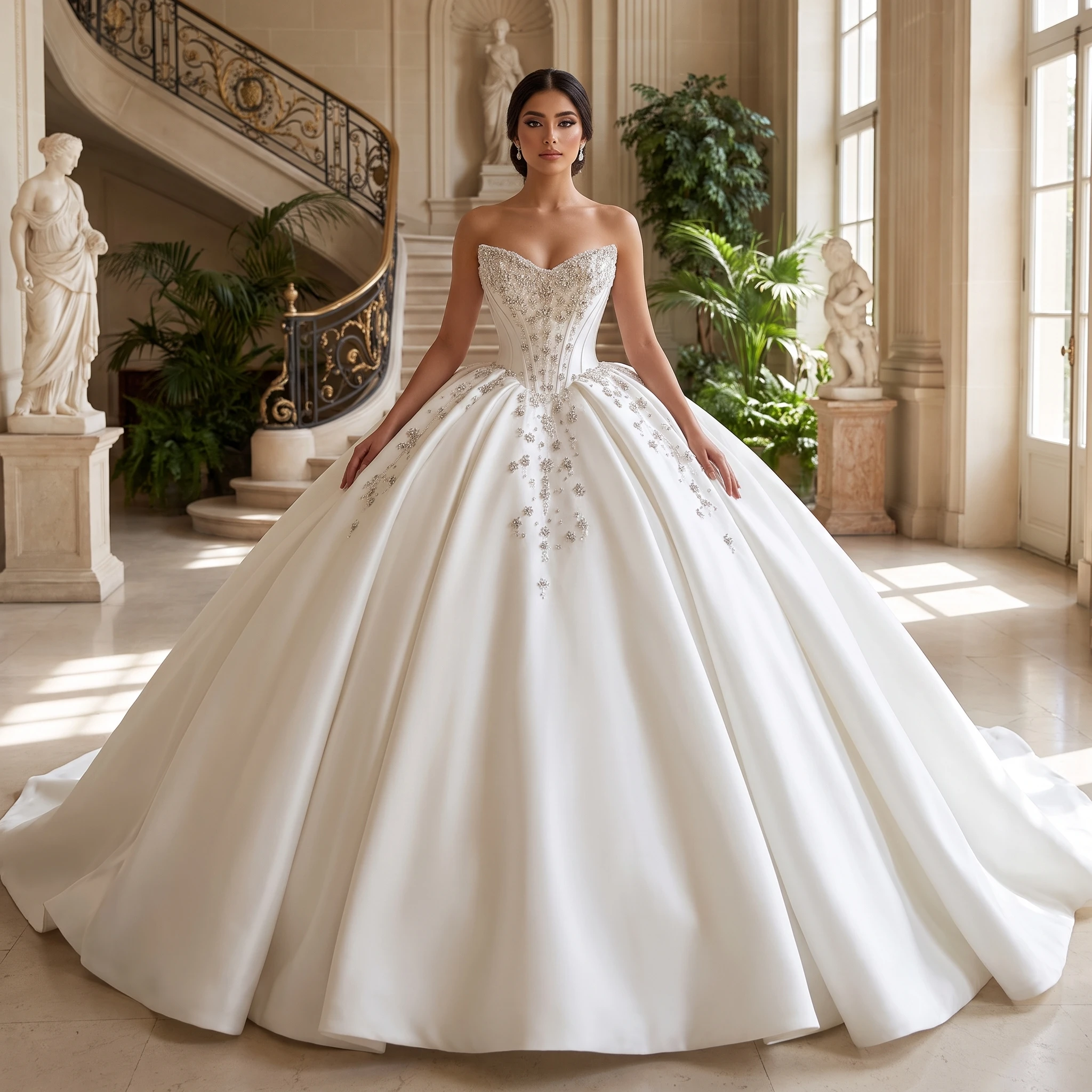 Customized Elegant Wedding Dresses Princess Strapless Satin Bride Gowns Ball Gown Satin Formal Party Dress vestidos de novia bod
