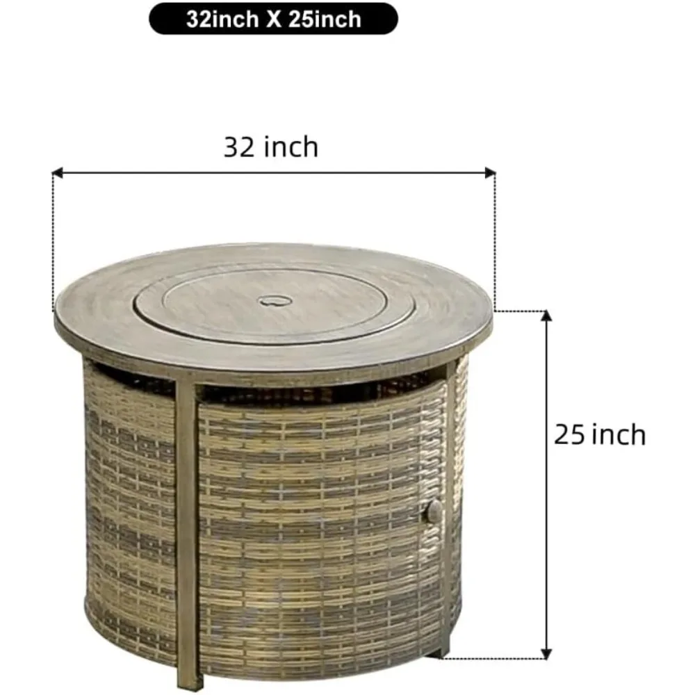 طاولة حفرة نار مستديرة من البروبان مقاس 32 بوصة مع غطاء لافا روكس 50000 وحدة حرارية بريطانية لتدفئة الفناء في الهواء الطلق حفرة نار لحفلات ساحة الحديقة