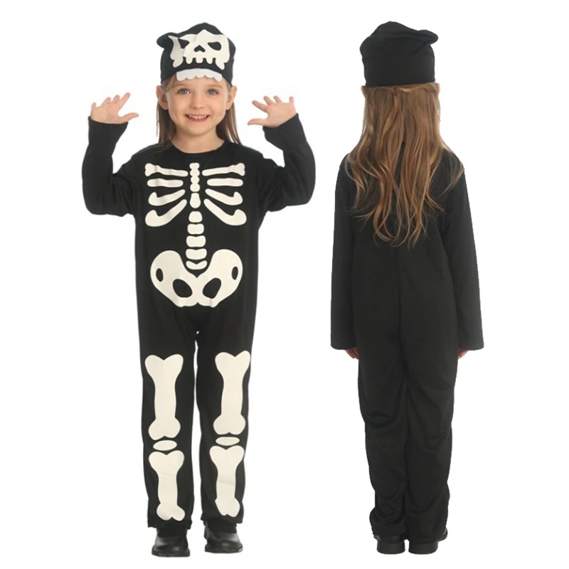 

Новое поступление 2025, комбинезон со скелетом для маленьких девочек, нарядное платье на Хэллоуин, детский костюм с костями для мальчиков