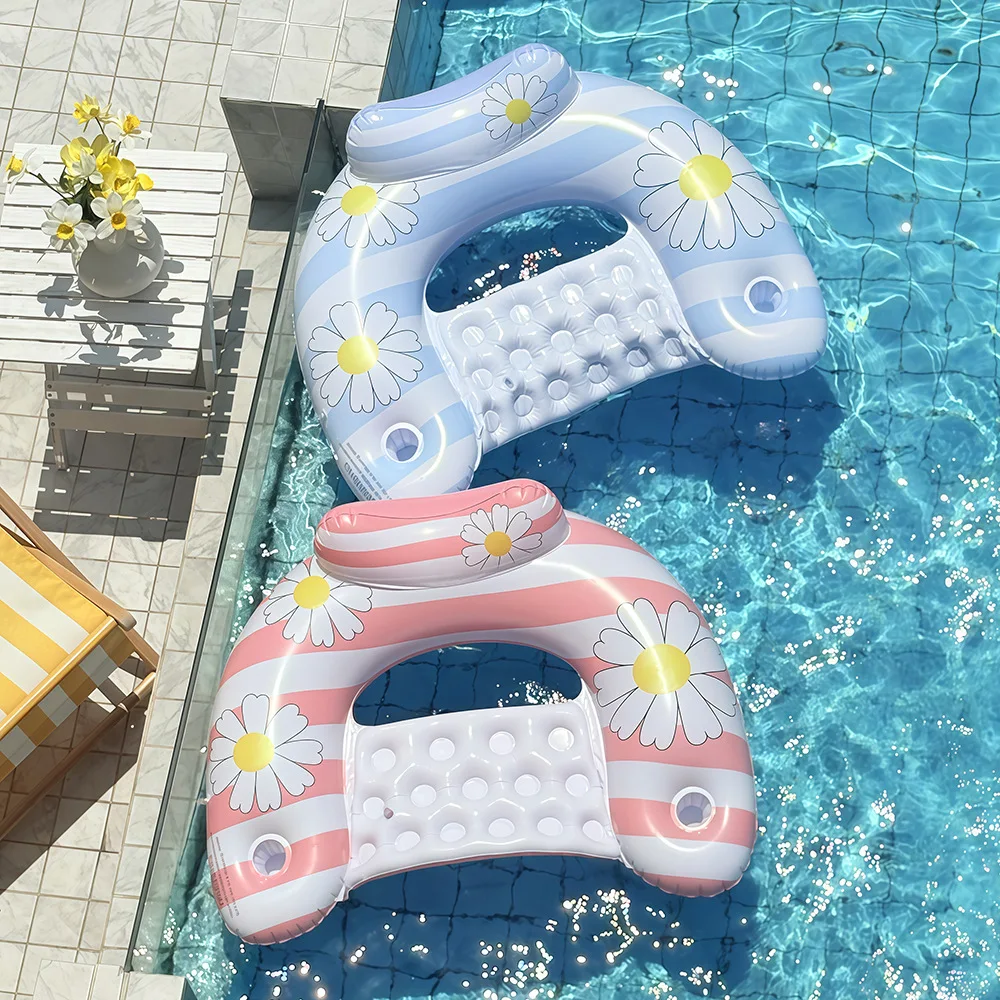 

Ins pool floating floating bed retro small daisy U-shaped lounge chair inflatable floating row Internet celebrity swimming ring
