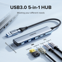 LLANO USB 3.0 5 in 1 Hub, USB C Adapter Power Supply, 2 USB Data Ports, USB C Hub Multiport Adapter