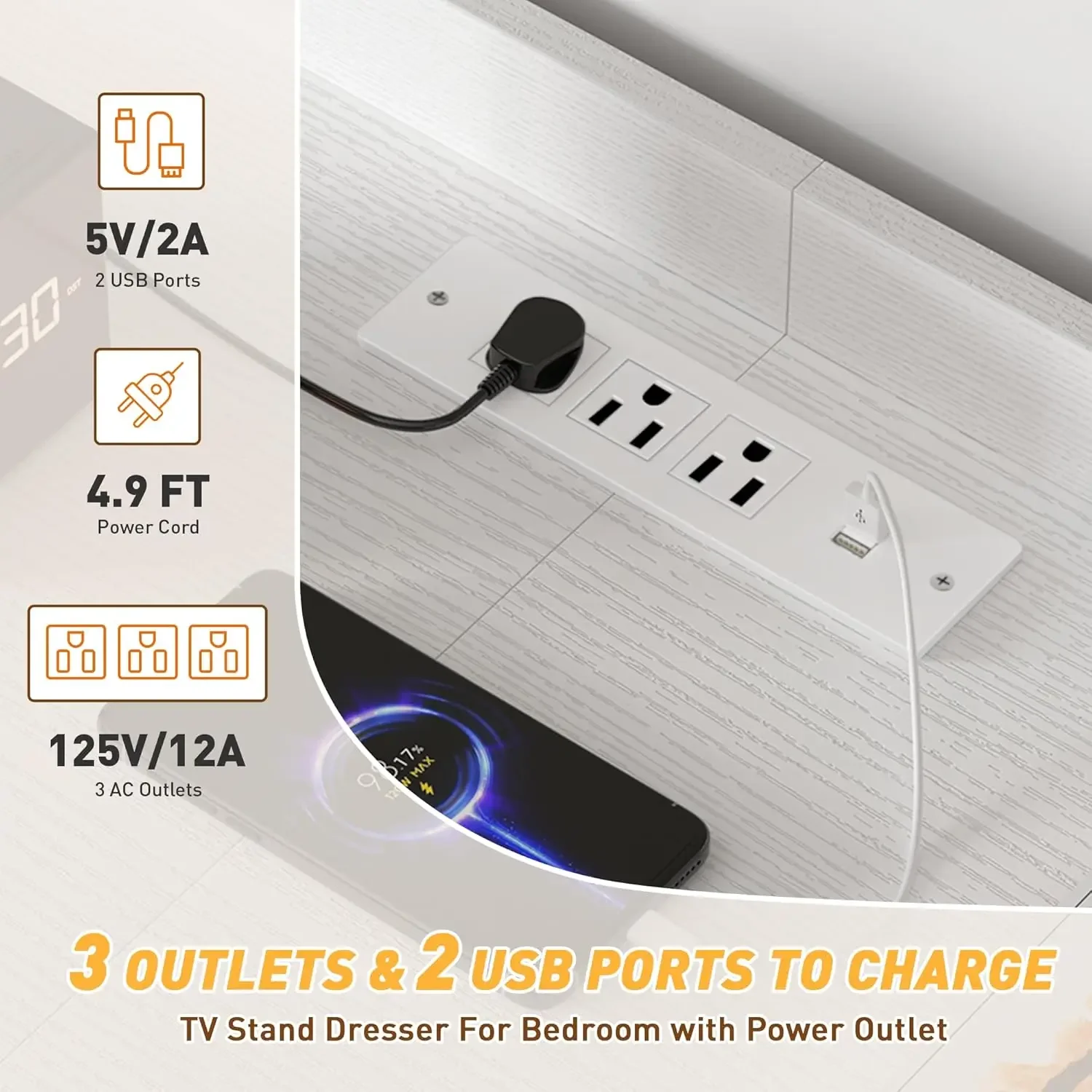 [Precio con descuento, ¡gran oferta! ]Cómoda para dormitorio con 11 cajones para soporte para TV de 60" para dormitorio con luces LED y estación de carga