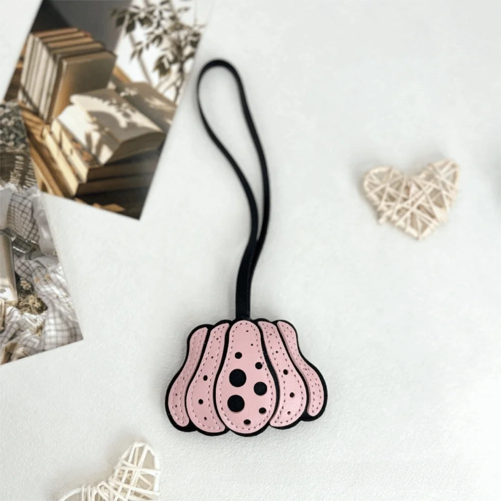 Funny Solid Color Pumpkin Keychain Polka Dot Charm Halloween Bag Pendant Key Ring Leather Beg Accessories Women