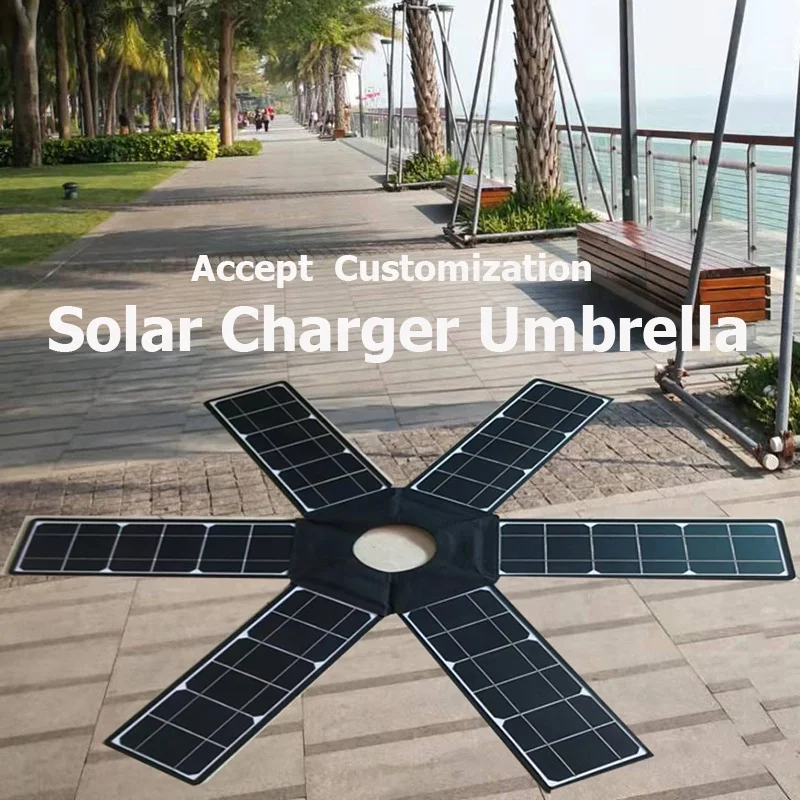 New design power bank patio beach umbrella solar charger powered led panel umbrella