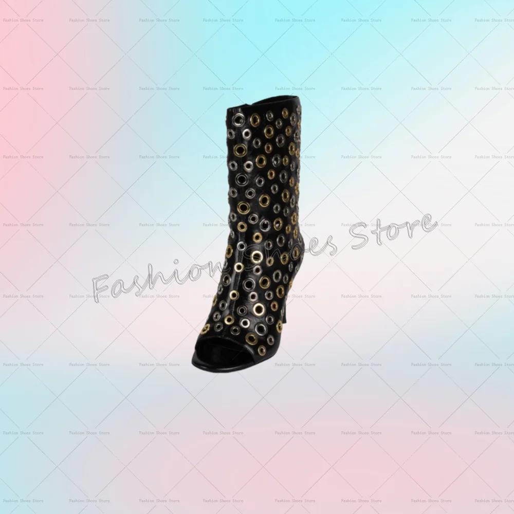 

Black Round Hollow Open Toe Boots Matte Leather Women Shoes Stilettos High Heels Party Banquet Dating 2025 Zapatos Para Mujere