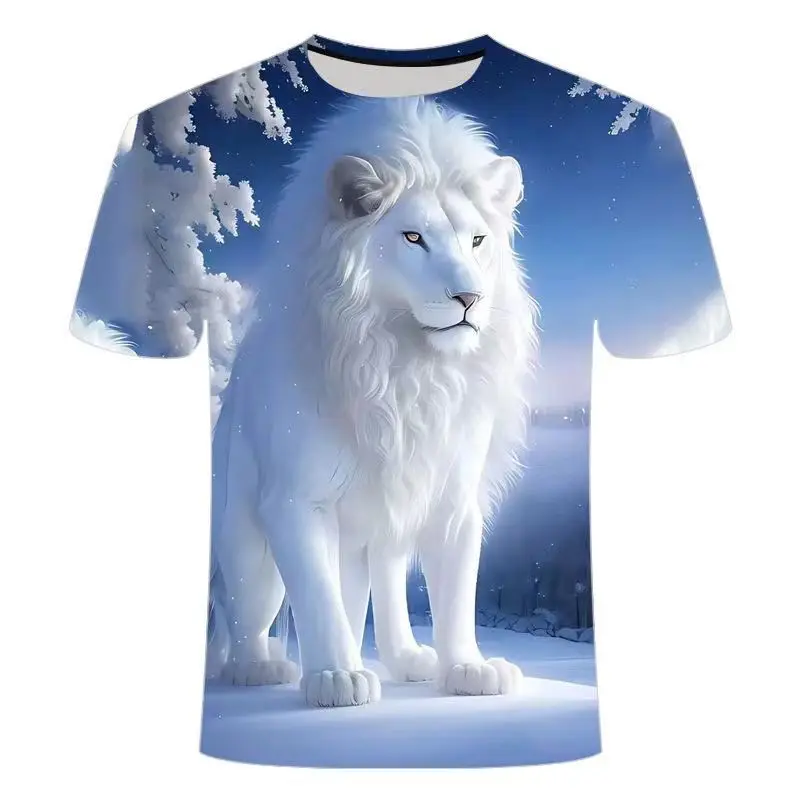

Plus Size New Summer Lion Pattern 3D Print T-Shirt Men Women O-Neck Fashionable Short Sleeve Harajuku Tees Tops Kid Man