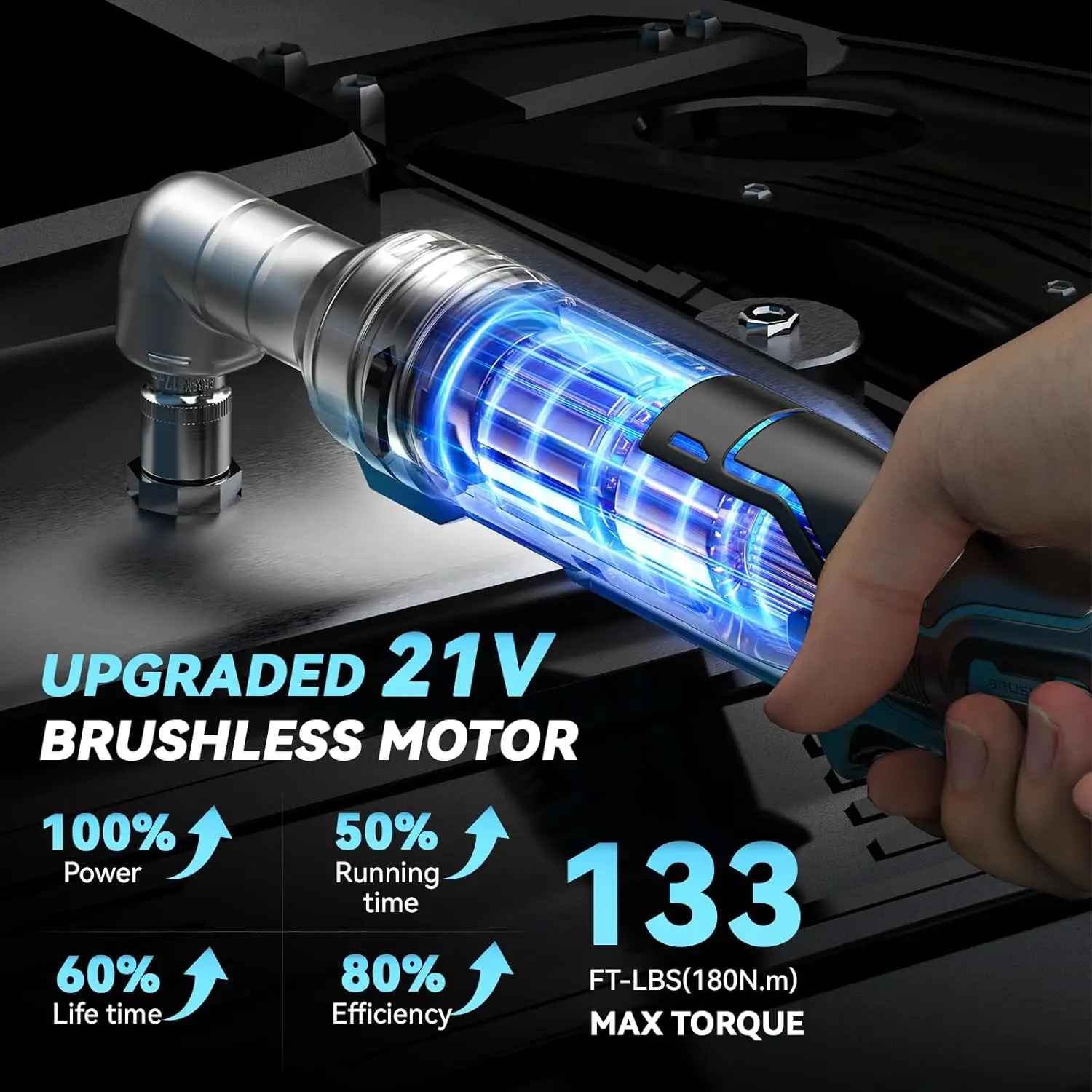 133Ft-Lbs Cordless Ratchet Wrench 3/8