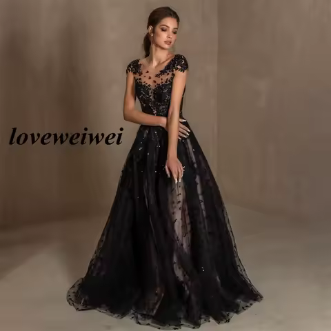 Black Sequin Prom Dress Long Sleeves Celebrity Dresses O Neck Women's Evening Dress A Line Floor Length Formal Gown 프롬 드레스