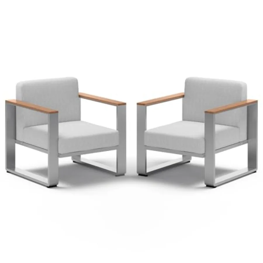 

Комплект из 2 уличных алюминиевых кресел: современная мебель для патио с широким сиденьем и толстыми подушками, бежевый, всепогодный, увеличенный размер