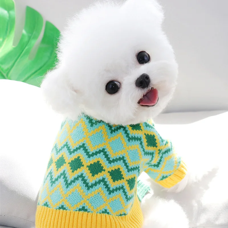 Dog Clothes for Small Dogs Pet Dog Sweater Coat Chihuahua French Bulldog Clothing Stripe Print Luxury Cardigan Knitted Sweater