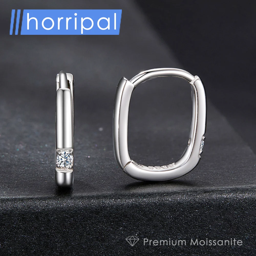

High Quality Single Moissanite Hoop Earring Plated 18K White Gold Simple Elegant Jewelry Pure Silver Square Earrings for Women