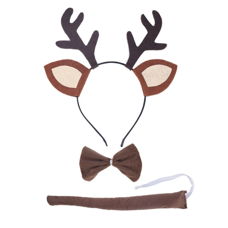 Deer Costume Christmas Party Accessories Plush Reindeer Antler Headband Dress Pretend Outfit for Girl Cosplay Party