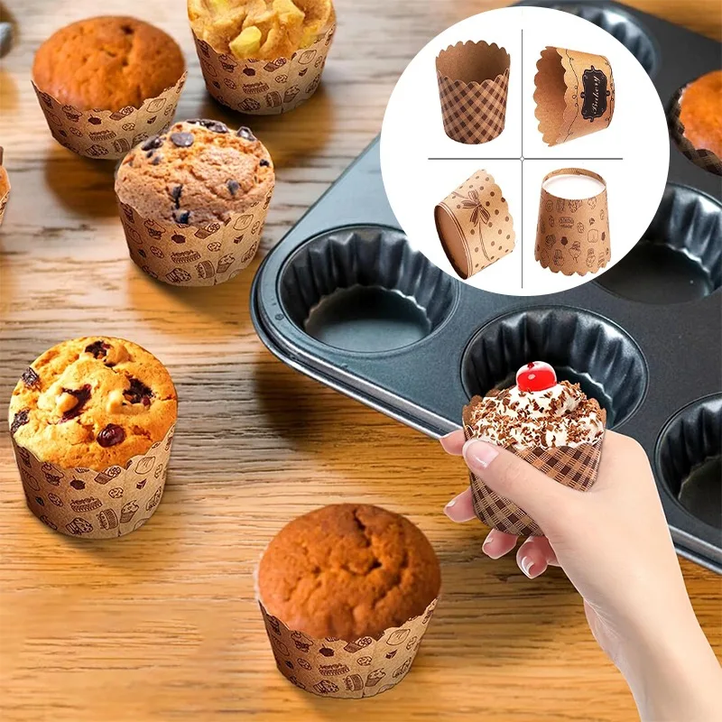 Paper Baking Cups Heavy Duty Cupcake Liners Brown Kraft Greaseproof Wrappers for Wedding Birthday Christmas Party Baking Mold