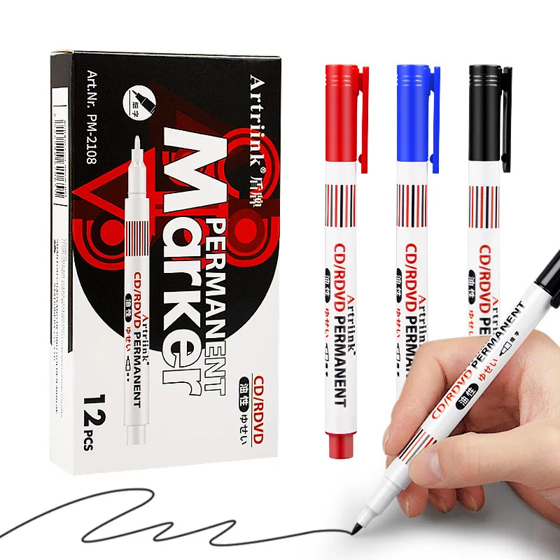 

12 Pieces/Box Oil-Based Markers Pen Set Waterproof Quick-Drying Non-Erasable for CD Glass Courier Box Metal Graffiti Painting