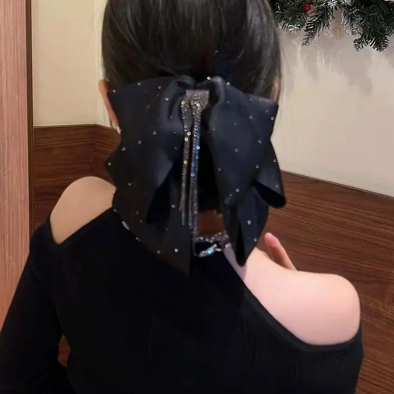 Prachtige sterrenhemel boog kwastclip voor dames High-end gevoel modieus temperament zwart satijnen haarklauw