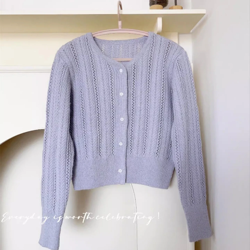 

Cut-out V-Neck Knitted Cardigan Colorful Jersey Top Cropped Sweater Coat Sweet Feminine Style Women Daily Wear Blouse