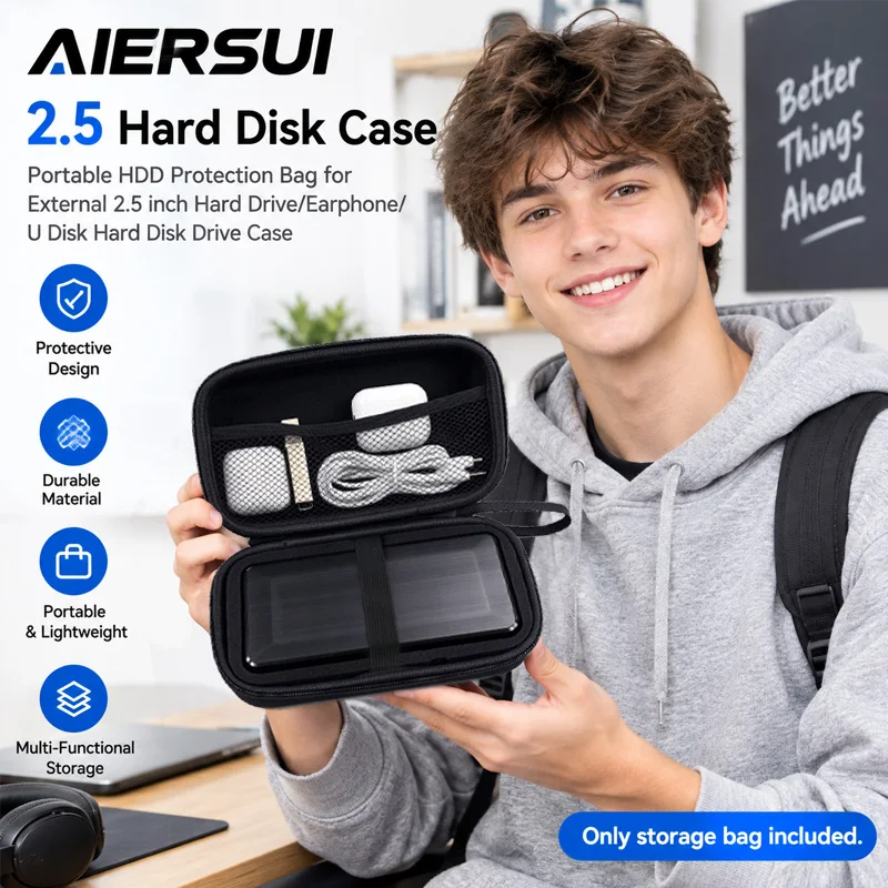 AIERSUI 2.5 Hard Disk Case Portable HDD Protection Bag for External 2.5 inch Hard Drive/Earphone/U Disk Hard Disk Drive Case