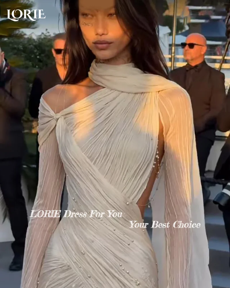 LORIE Crepe Modern Wedding Dress High Collar A-Line Pleats Backless Princess Bride Gown Customized Plus Size Tulle Party Dresses