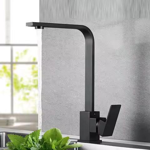 Bakicth Square Kitchen Faucet Matte Black Hot and Cold Kitchen Sink Tap 360 Degree Rotation Mixer Deck Mounted Water Taps