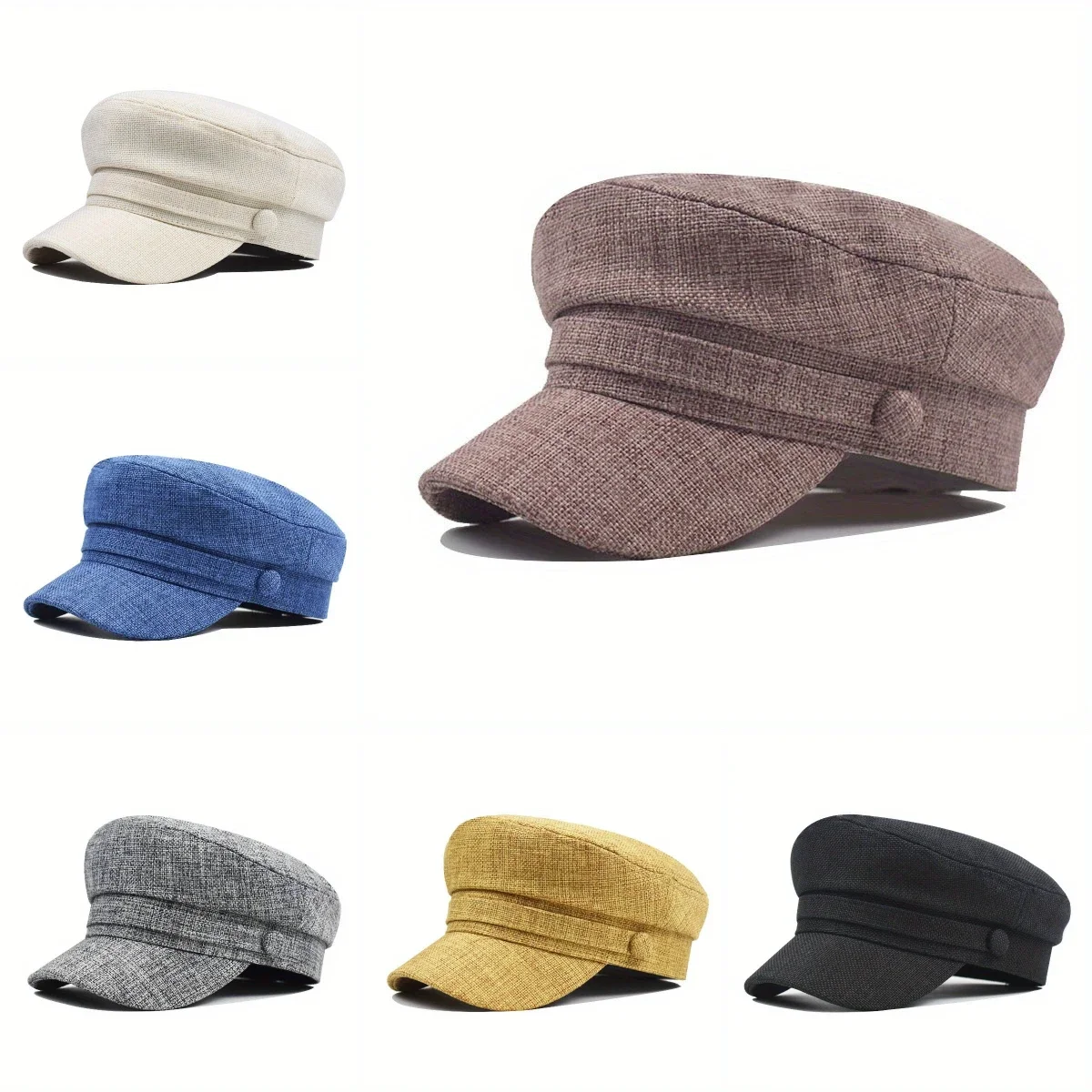 

Classic Retro Linen Octagonal Hat Simple Fashion Solid Color Versatile Beret Hat Casual Outdoor Windproof Flat Top Painter's Hat