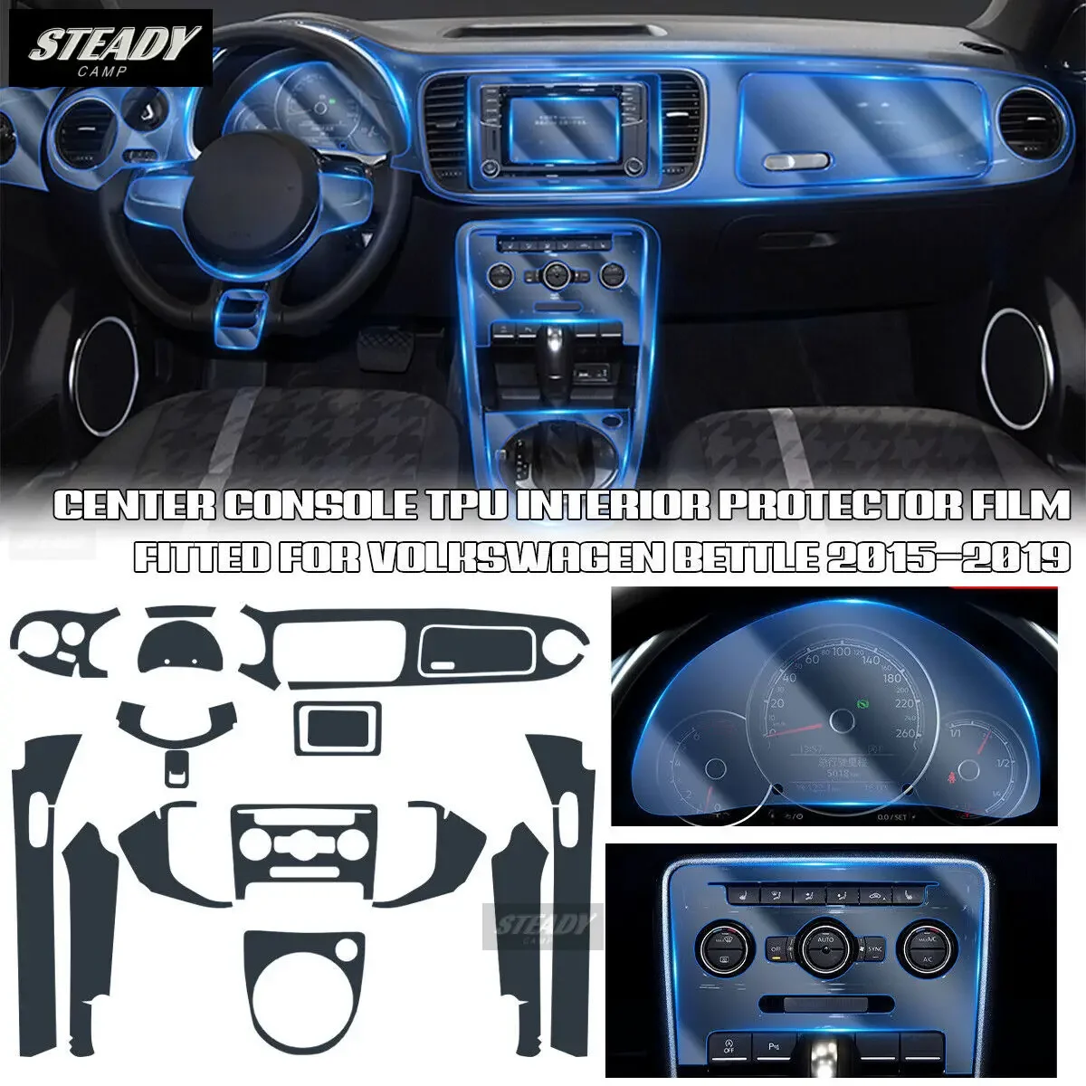 

For VW Bettle 2015 2016 2017 2018 2019 Car Interior Center Console Transparent TPU Protective Film Anti-scratch Accessories