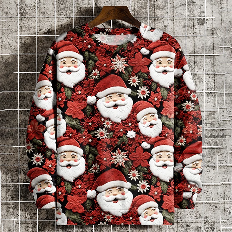 

Christmas Tree Pendant Pattern Sweatshirts For Men Santa Claus 3D Printed Pullover Autumn Loose O-Neck Hoodies Long Sleeves Tops