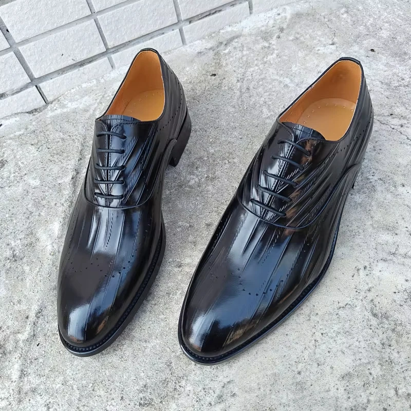 High-end Genuine Leather dress shoes Men's Black Oxford Shoes Anti-Slippery Lace-Up Soft Feature for Autumn and Winter Parties