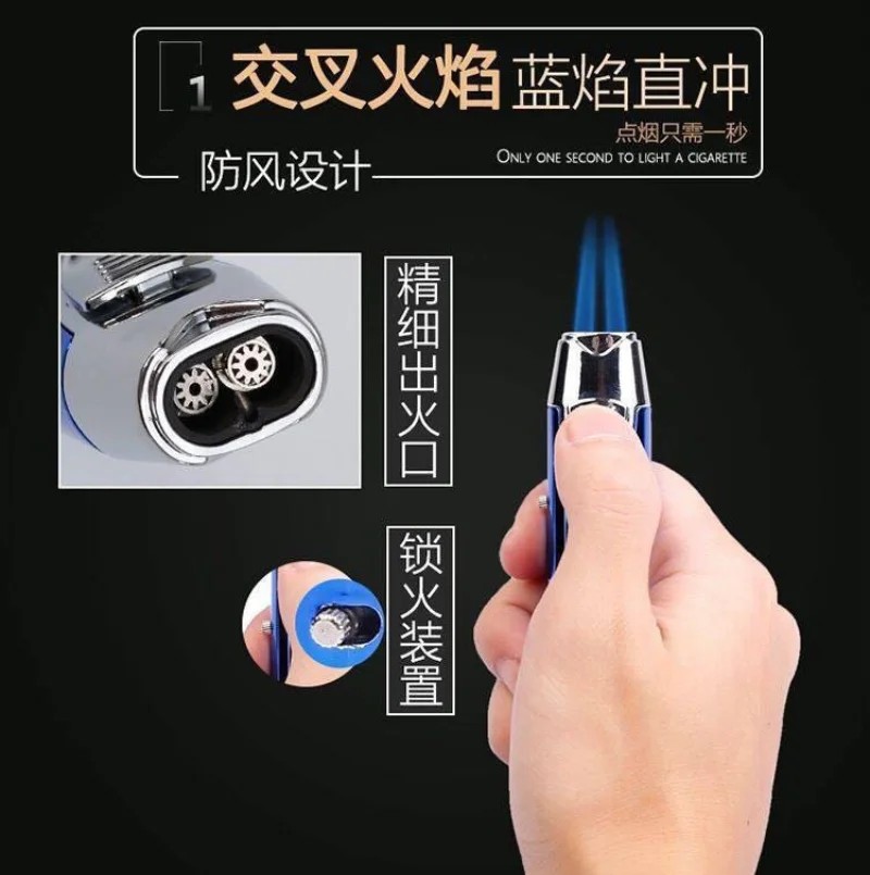 

Зажигалки ветрозащитная зажигалка надувная личность синее пламя прямая сигарета металлические аксессуары для курения сигарет мужской подарок